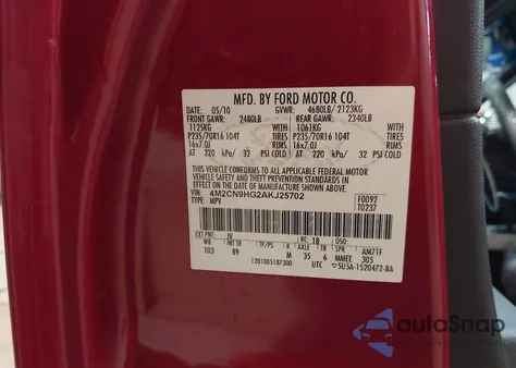 2010 Mercury Mariner Premier z USA, uszkodzony, nr VIN 4M2CN9HG2AKJ25702